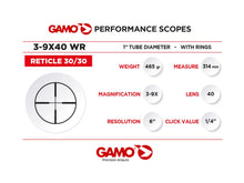 Load image into Gallery viewer, Gamo 3-9X40WR Scope with 1 piece mounts
