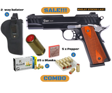 Load image into Gallery viewer, COMBO Kuzey 911 Black X + 25 BLANKS +5 PEPPER &amp; HOLSTER

