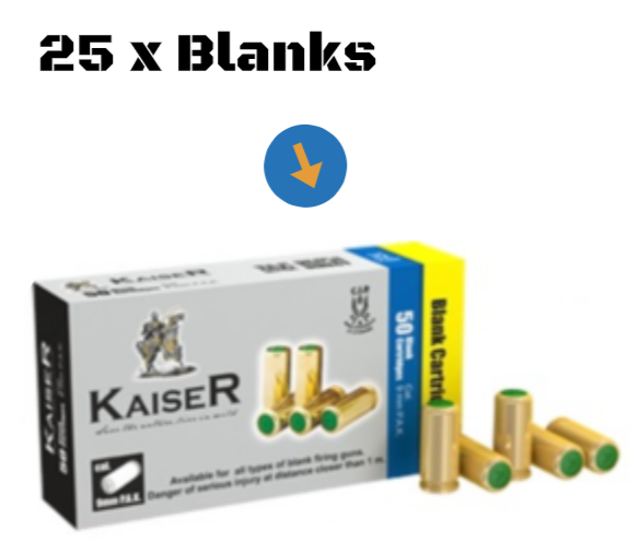 25 Units Kaiser 9mm P.A.K Blank cartridges(read The Description Below Before Purchasing)